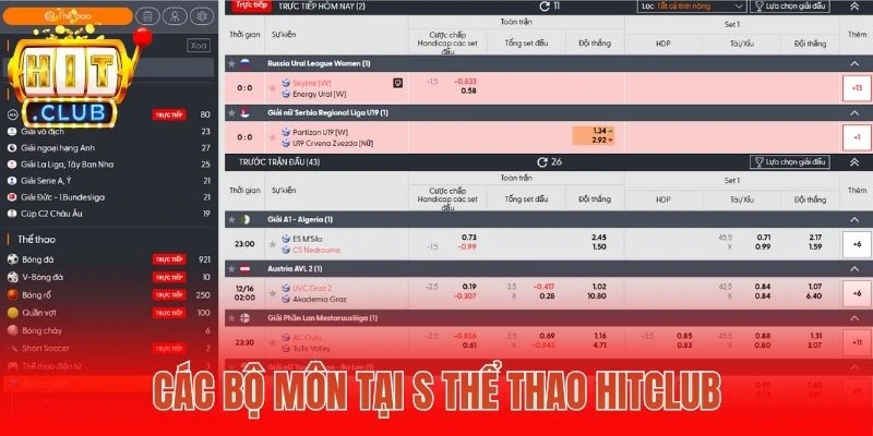 Các bộ môn tại S thể thao Hitclub