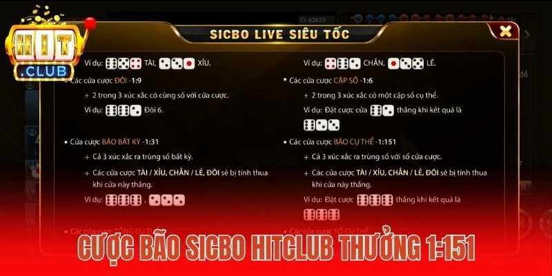 Cược Bão Sicbo Hitclub thưởng 1:151