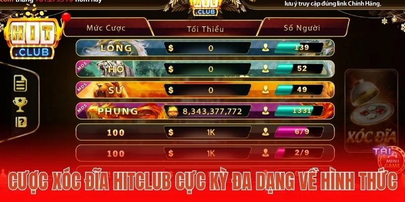 Cược Xóc đĩa Hitclub cực kỳ đa dạng về hình thức